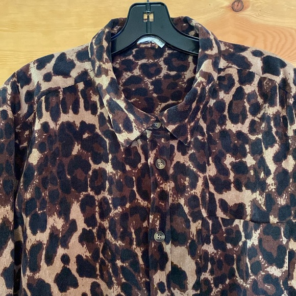 Leopard Print Corduroy Button Up Top - Picture 2 of 5